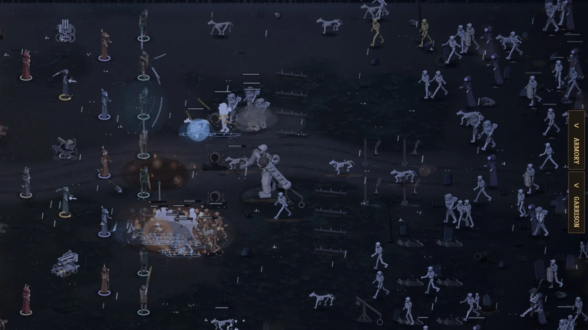 A Bone Colossus walks into fire and frost before the wall in Marrow March, its bar at the top of the screen.