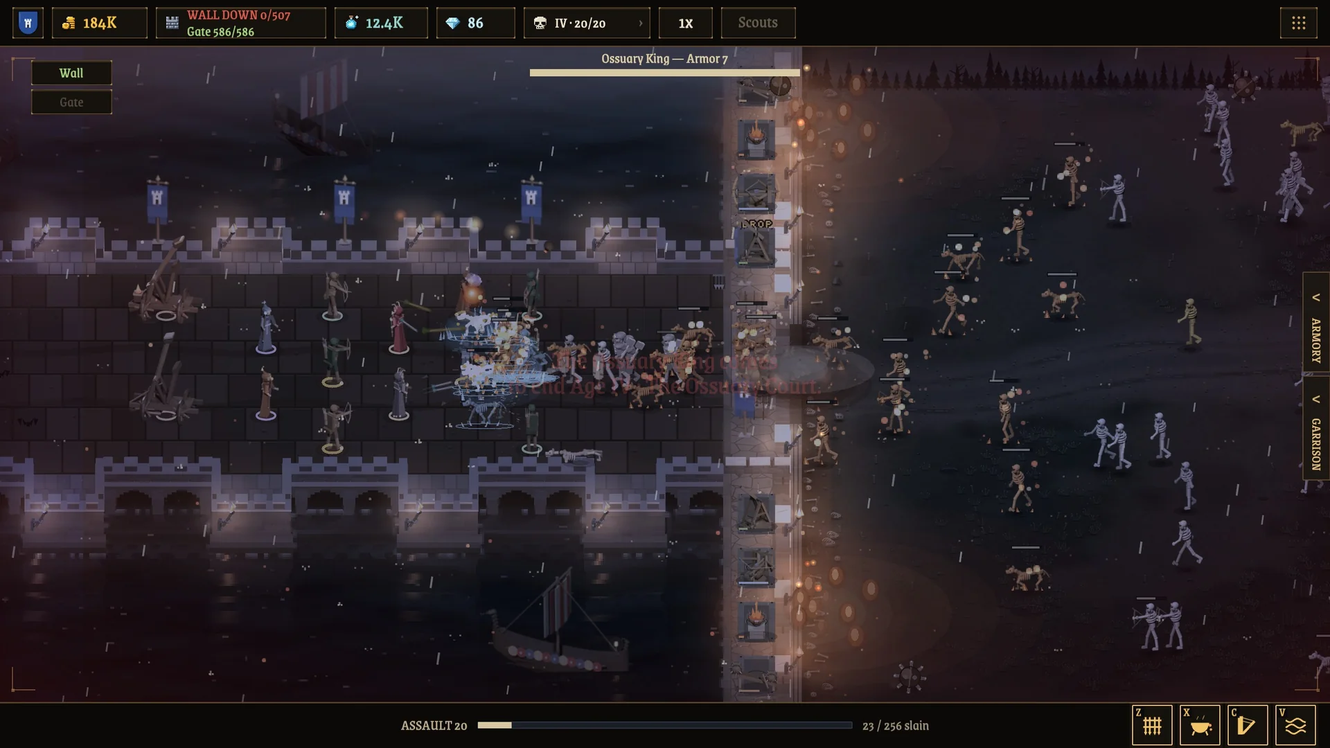 The wall is breached in Marrow March: the horde pours through the gate onto the causeway, where soldiers hold the road at night.